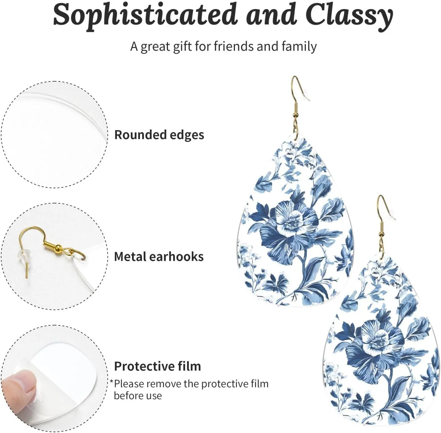 Stylish Drop-Shaped Acrylic Earrings Lightweight Printed Teardrop Dangle Earrings for Women (Flowering Herbs and Herbaceous Plants)