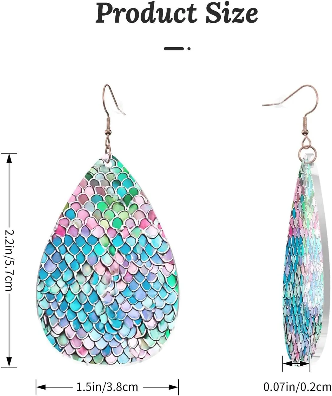 Stylish Drop-Shaped Acrylic Earrings Lightweight Printed Teardrop Dangle Earrings for Women (Mermaid fish scale print)