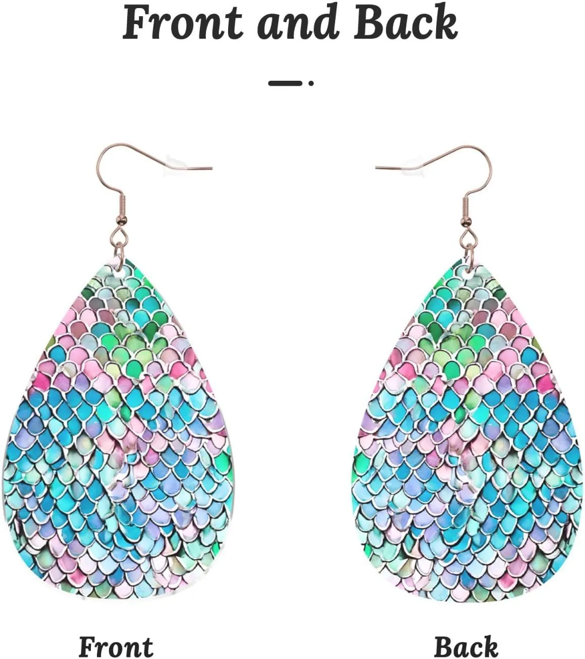 Stylish Drop-Shaped Acrylic Earrings Lightweight Printed Teardrop Dangle Earrings for Women (Mermaid fish scale print)