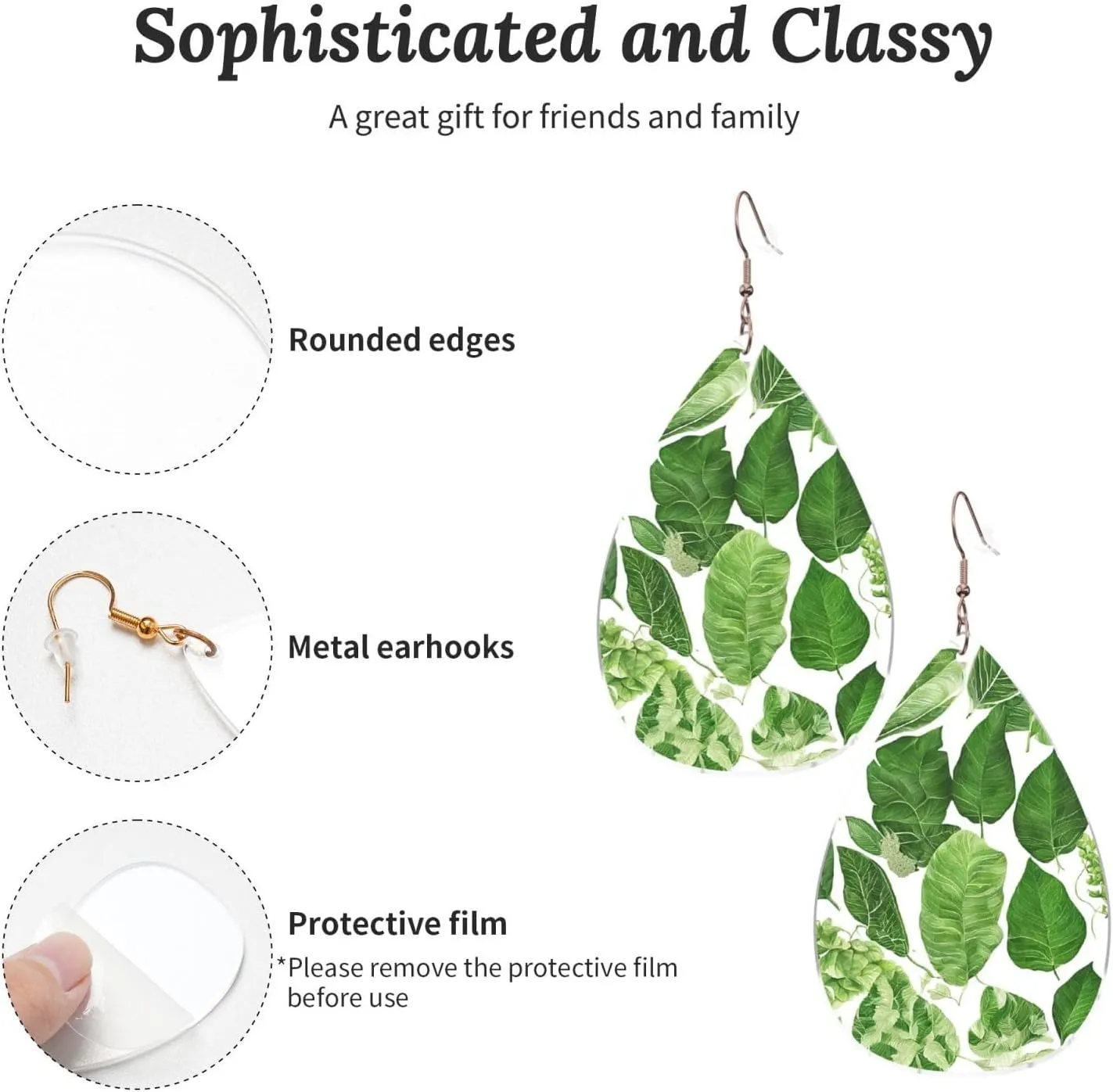 Stylish Drop-Shaped Acrylic Earrings Lightweight Printed Teardrop Dangle Earrings for Women (Monstera Deliciosa Banana Palm)