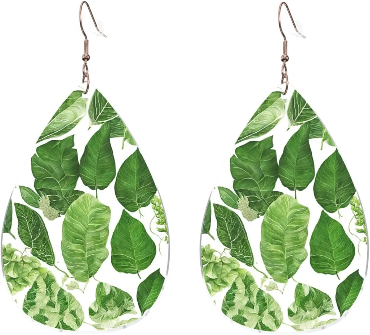 Stylish Drop-Shaped Acrylic Earrings Lightweight Printed Teardrop Dangle Earrings for Women (Monstera Deliciosa Banana Palm)