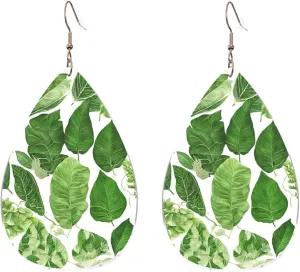 Stylish Drop-Shaped Acrylic Earrings Lightweight Printed Teardrop Dangle Earrings for Women (Monstera Deliciosa Banana Palm)
