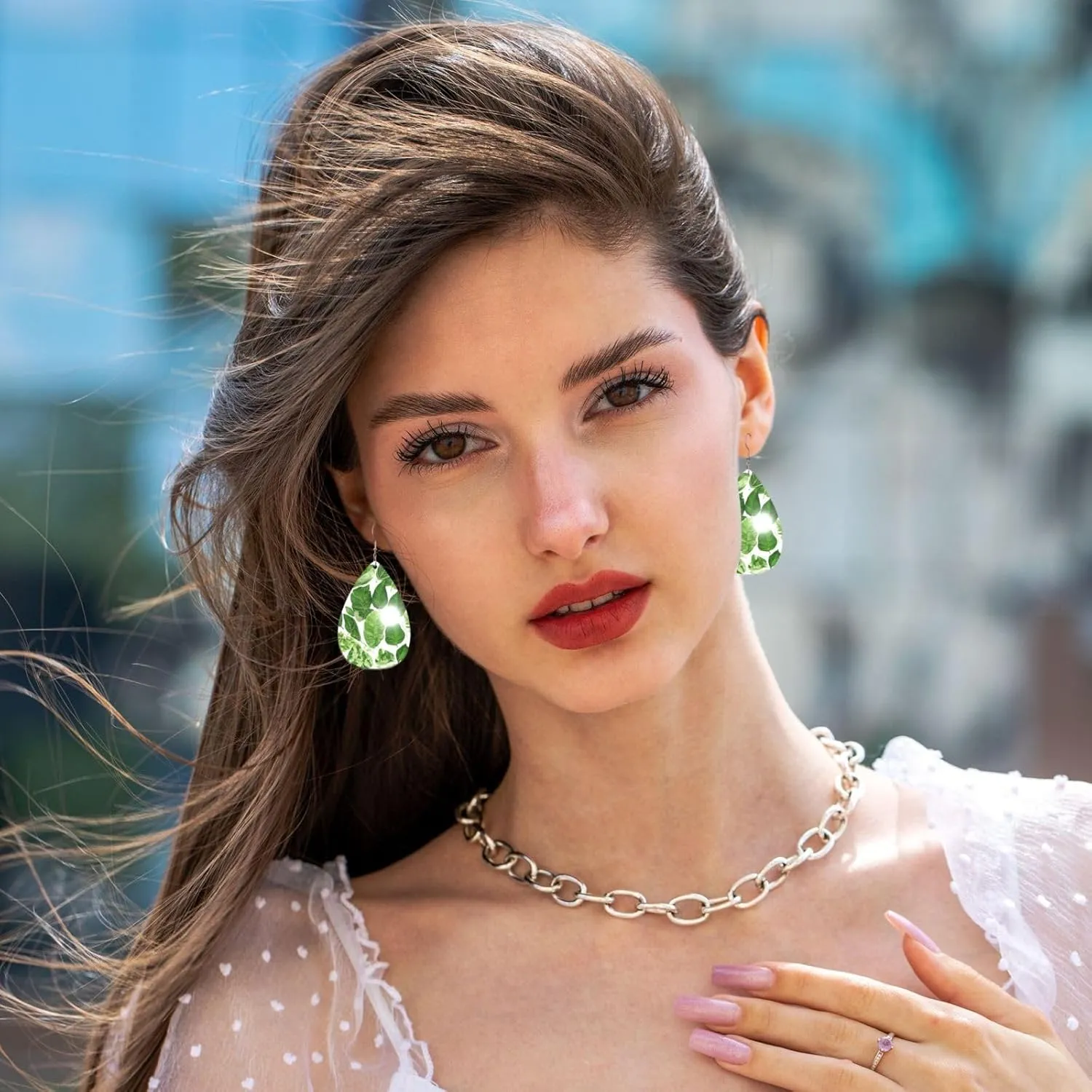 Stylish Drop-Shaped Acrylic Earrings Lightweight Printed Teardrop Dangle Earrings for Women (Monstera Deliciosa Banana Palm)