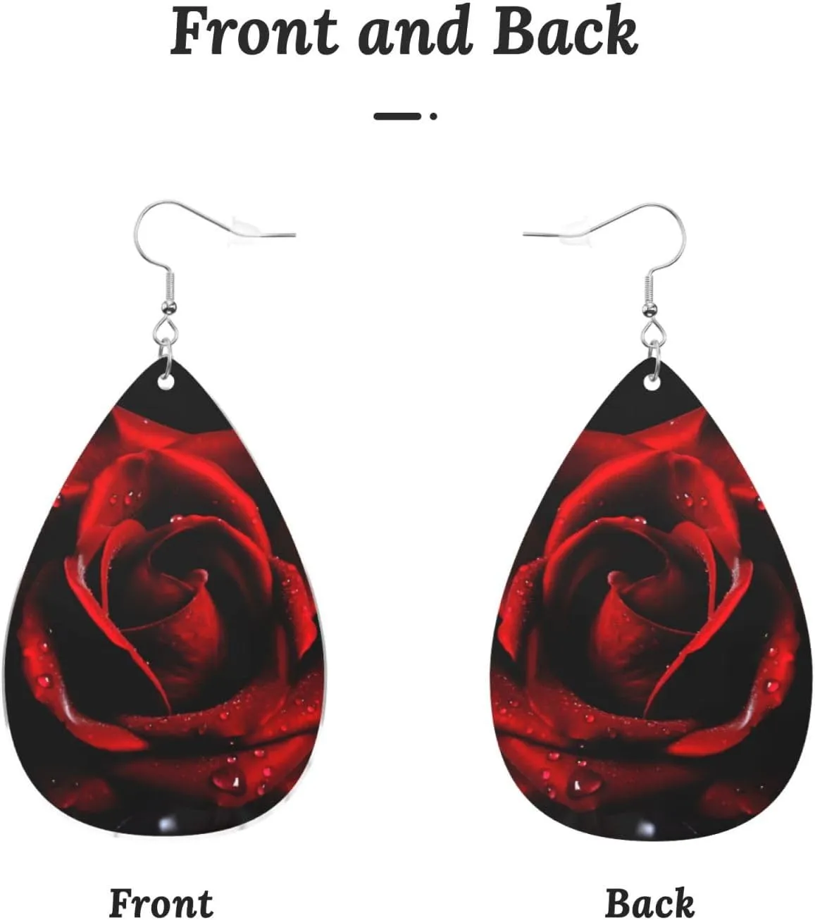 Stylish Drop-Shaped Acrylic Earrings Lightweight Printed Teardrop Dangle Earrings for Women (Red Rose)