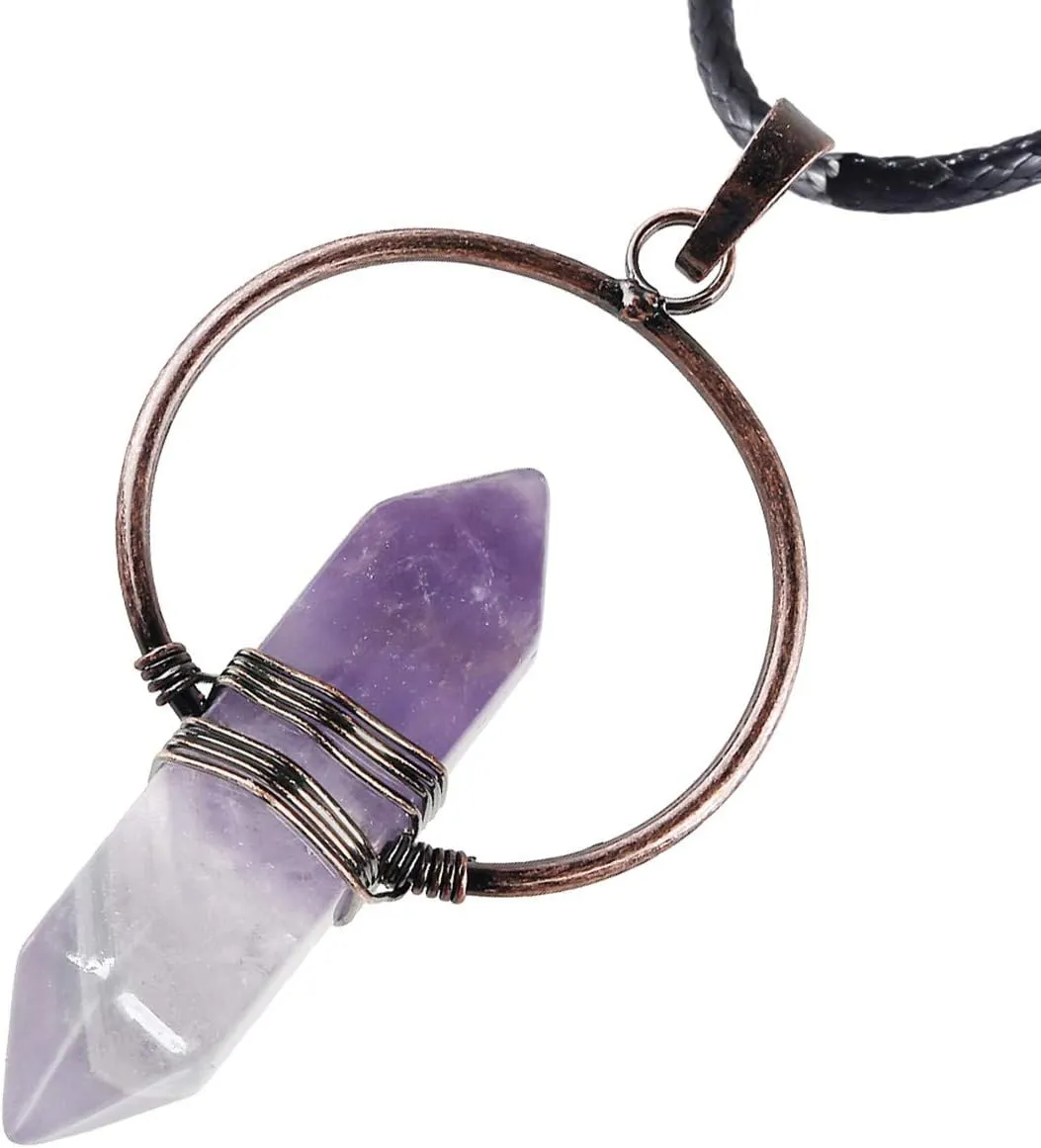 SUNYIK Crystal Double Points Pendant Necklace Reiki Cleaning Healing Gemstone Jewelry for Women Men