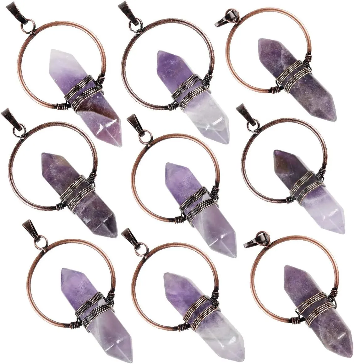 SUNYIK Crystal Double Points Pendant Necklace Reiki Cleaning Healing Gemstone Jewelry for Women Men