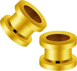 Surgical Steel Gold Anodized Screw-fit Ear Stretching Lobe Plugs, Pair