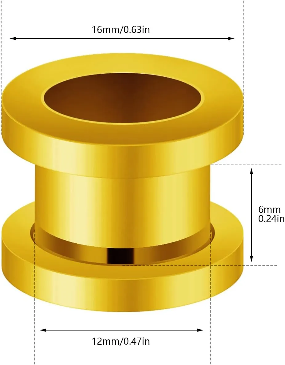 Surgical Steel Gold Anodized Screw-fit Ear Stretching Lobe Plugs, Pair
