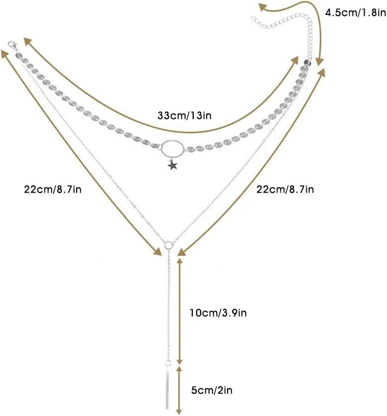 Suyi Stylish Layered Sequins Choker Necklace with Thin Long Chian Pendant for Women Lady