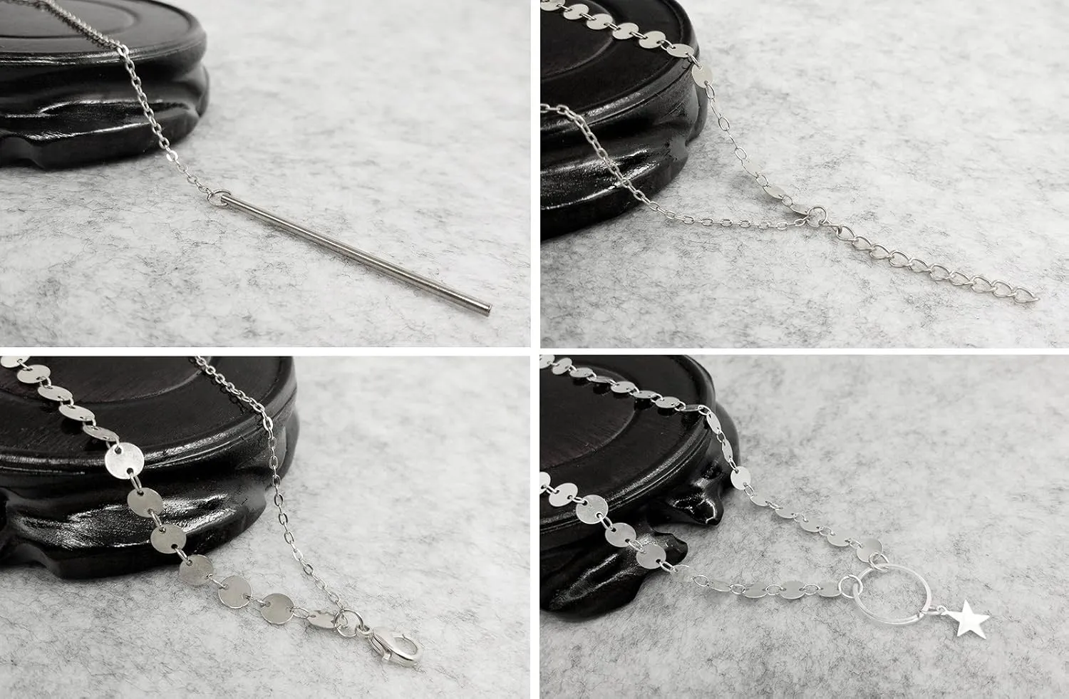 Suyi Stylish Layered Sequins Choker Necklace with Thin Long Chian Pendant for Women Lady