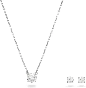 Swarovski Attract Necklace and Earring Jewelry Set, Clear Round-Cut Crystals in a Rhodium-Finished Setting, Part of the Attract