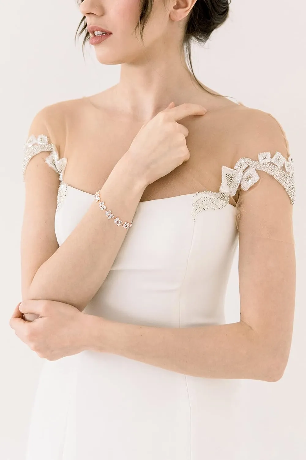 SWEETV Marquise Wedding Bracelet,Crystal Rhinestone Bridal Bracelets for Brides, Bridesmaids, Women, Rose Gold/Silver Tennis Bracelet for Wedding, Prom, Party, Jewelry Gifts
