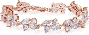 SWEETV Marquise Wedding Bracelet,Crystal Rhinestone Bridal Bracelets for Brides, Bridesmaids, Women, Rose Gold/Silver Tennis Bracelet for Wedding, Prom, Party, Jewelry Gifts