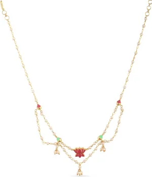 TARINIKA Gold & Enamel plating Jalaja Layered Pearl Short Necklace with Floral Design - Necklace for Women | Perfect for Casual Occasions | Indian Jewelry for Women | 1 Year Warranty*