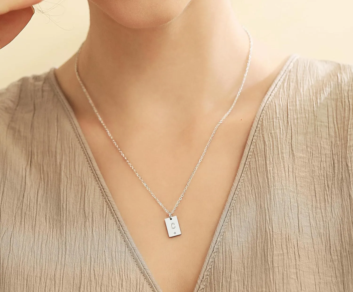 Tasunom Personalized Initial Tag Cubic Zirconia Pendant Necklace for Women 14K Gold Plated Stainless Steel