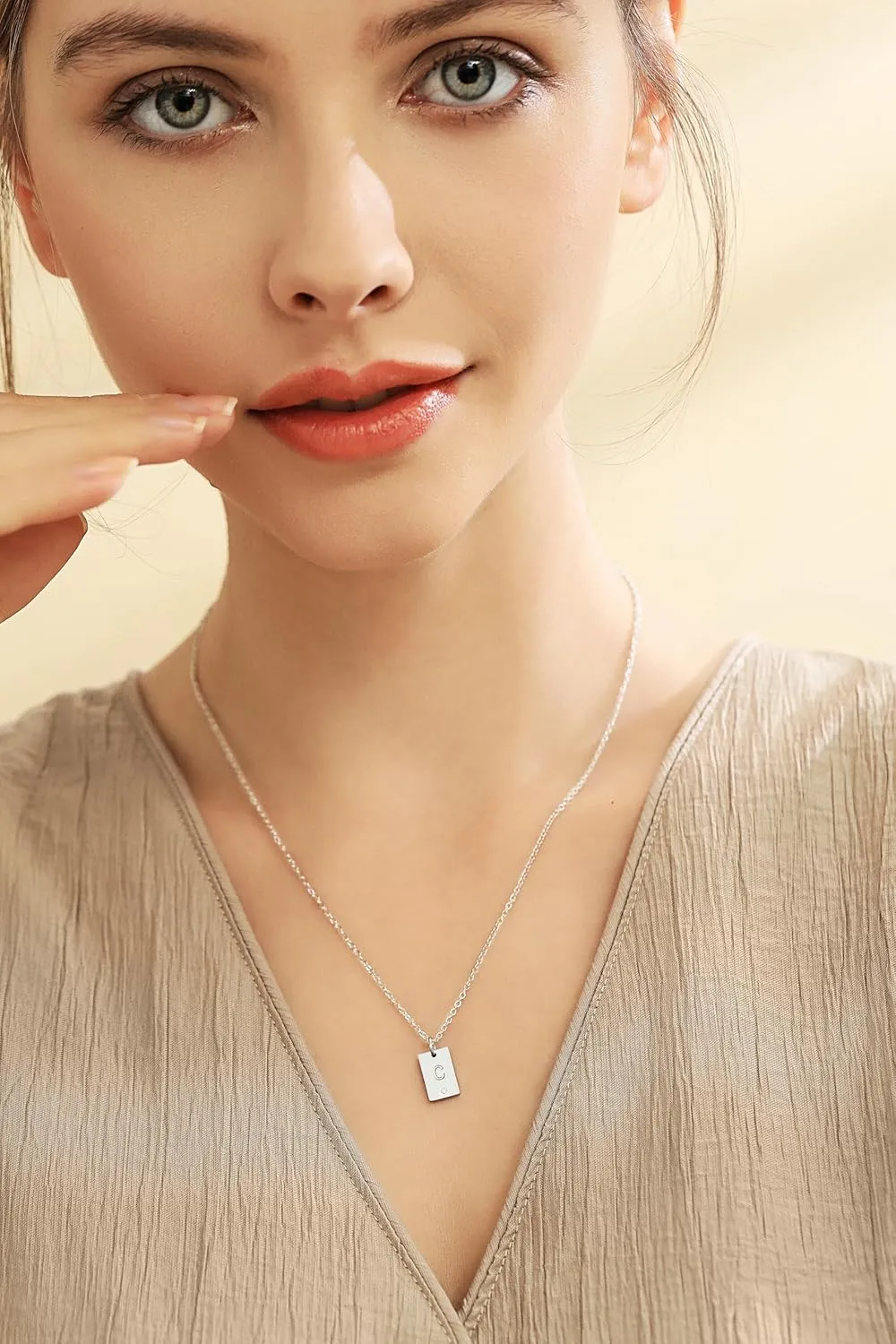 Tasunom Personalized Initial Tag Cubic Zirconia Pendant Necklace for Women 14K Gold Plated Stainless Steel