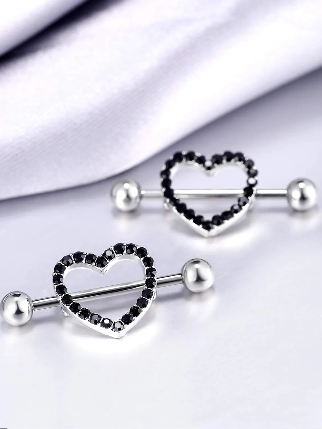 Tatuo 4 Pairs Stainless Steel Nipple Tongue Rings Piercing Body Jewelry Barbell CZ Heart Shape Rings for Women Girls