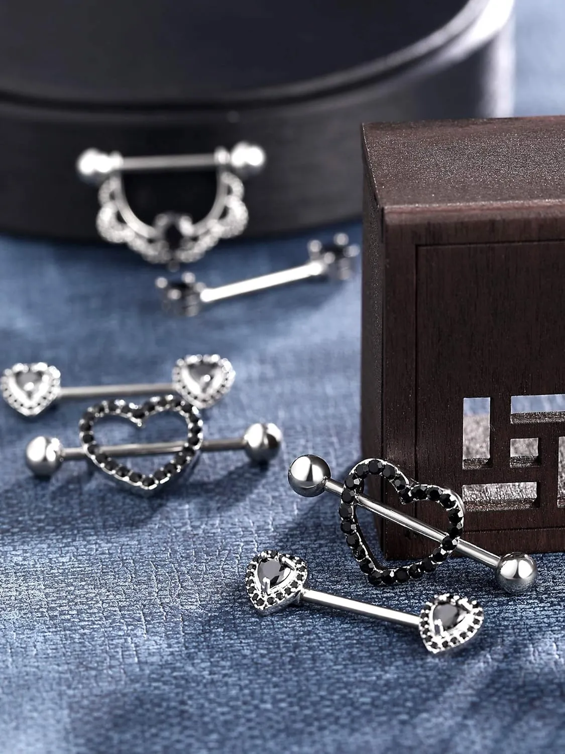 Tatuo 4 Pairs Stainless Steel Nipple Tongue Rings Piercing Body Jewelry Barbell CZ Heart Shape Rings for Women Girls