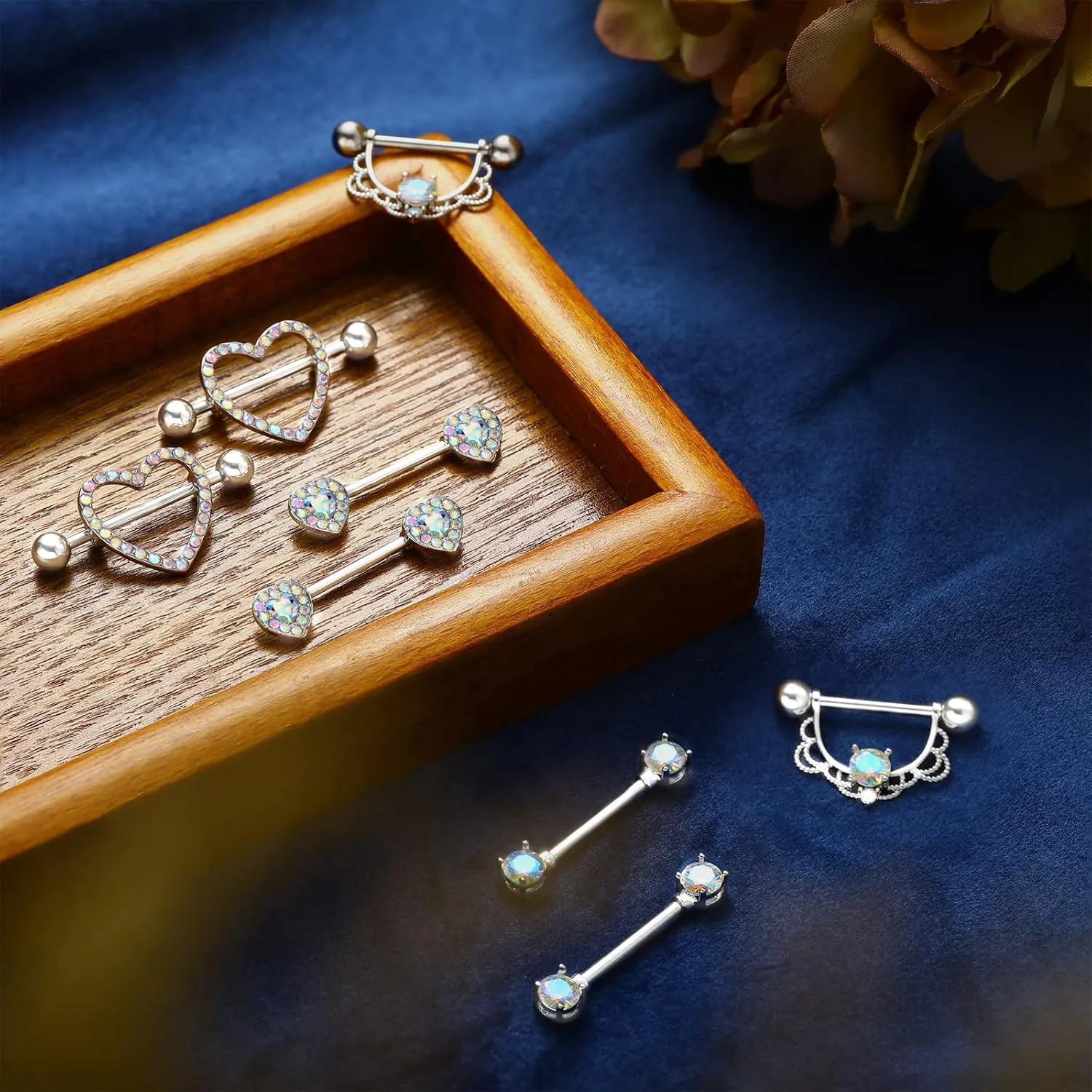 Tatuo 4 Pairs Stainless Steel Nipple Tongue Rings Piercing Body Jewelry Barbell CZ Heart Shape Rings for Women Girls