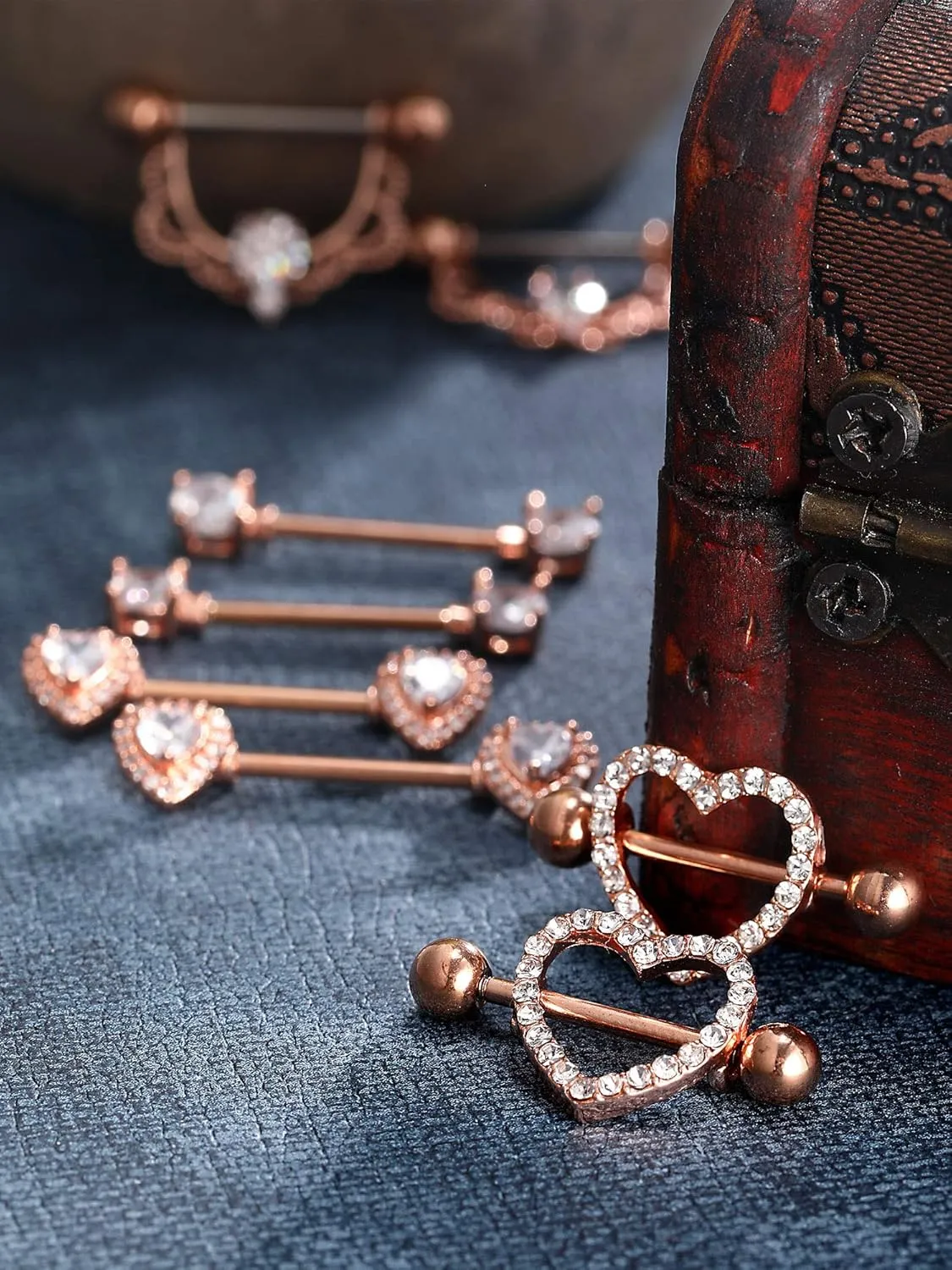 Tatuo 4 Pairs Stainless Steel Nipple Tongue Rings Piercing Body Jewelry Barbell CZ Heart Shape Rings for Women Girls