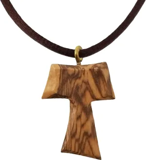 Tau Cross, Wooden Cross Necklace for Men & Women, Certified Holy Land Olive Wood Orthodox Pendant Necklace from Bethlehem Israel, Christian & Catholic Religious Keepsake Gift