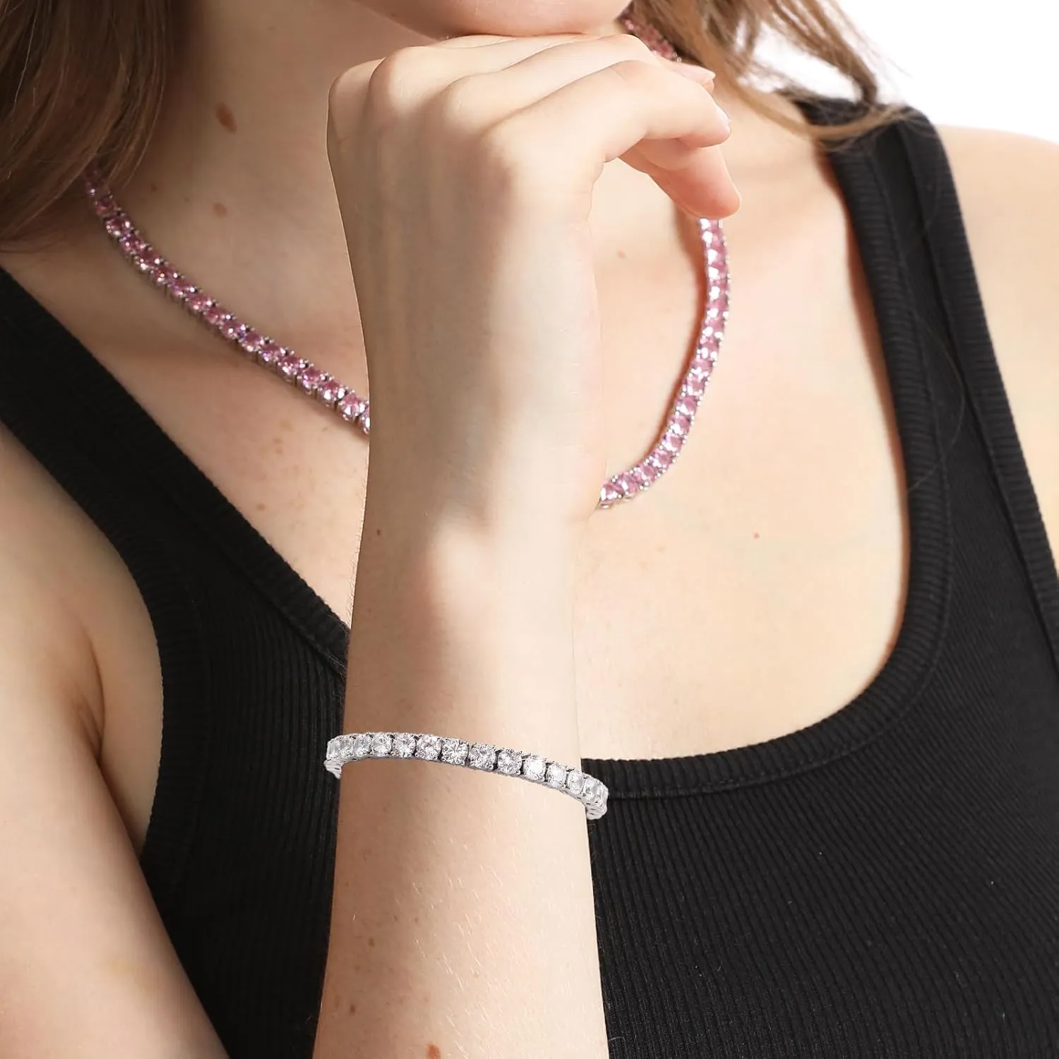 Tennis Bracelets for Women Trendy Dainty 14K Golden Silver Plated 5MM Pink Green Cubic Zirconia Brithstone Charm Bracelet for Men