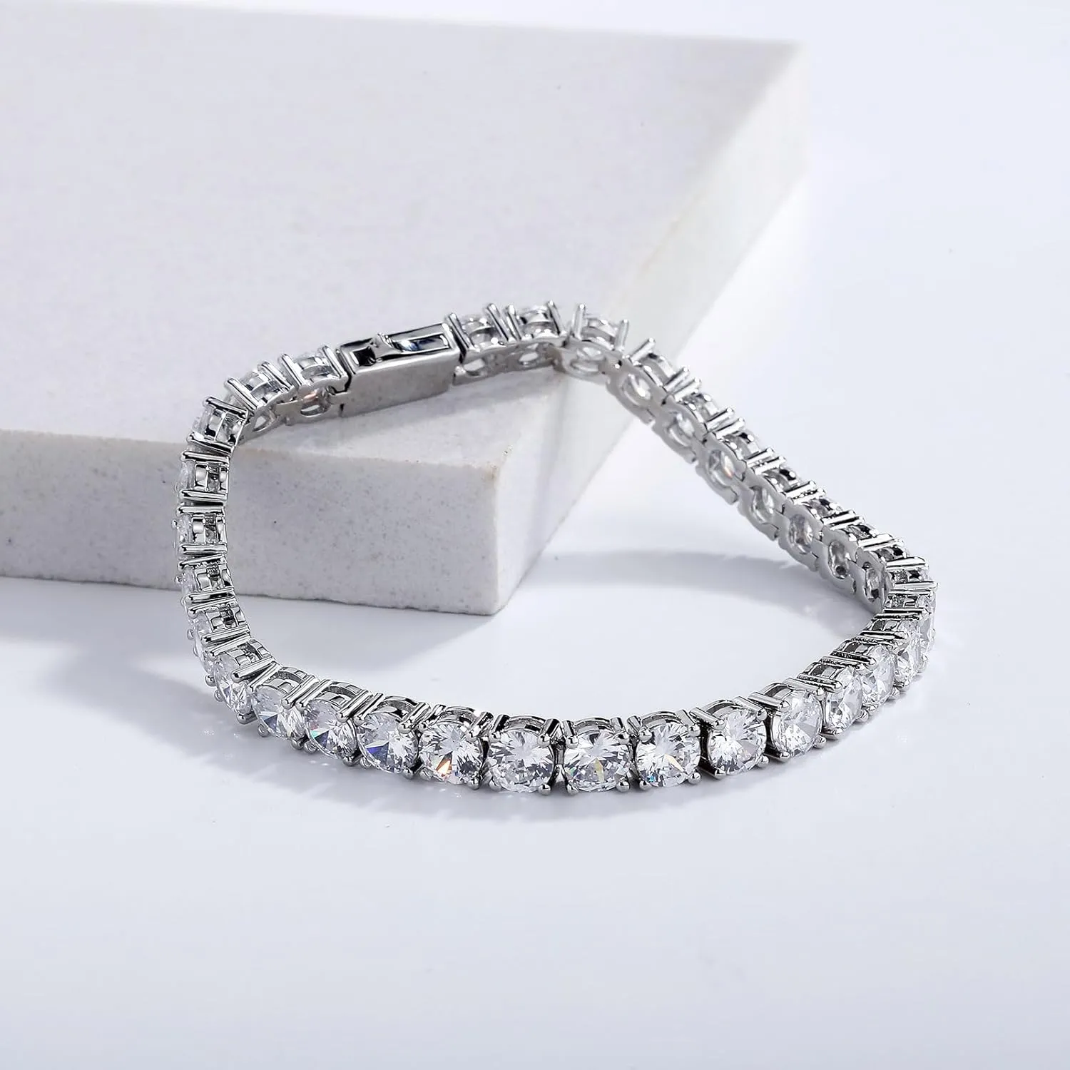Tennis Bracelets for Women Trendy Dainty 14K Golden Silver Plated 5MM Pink Green Cubic Zirconia Brithstone Charm Bracelet for Men