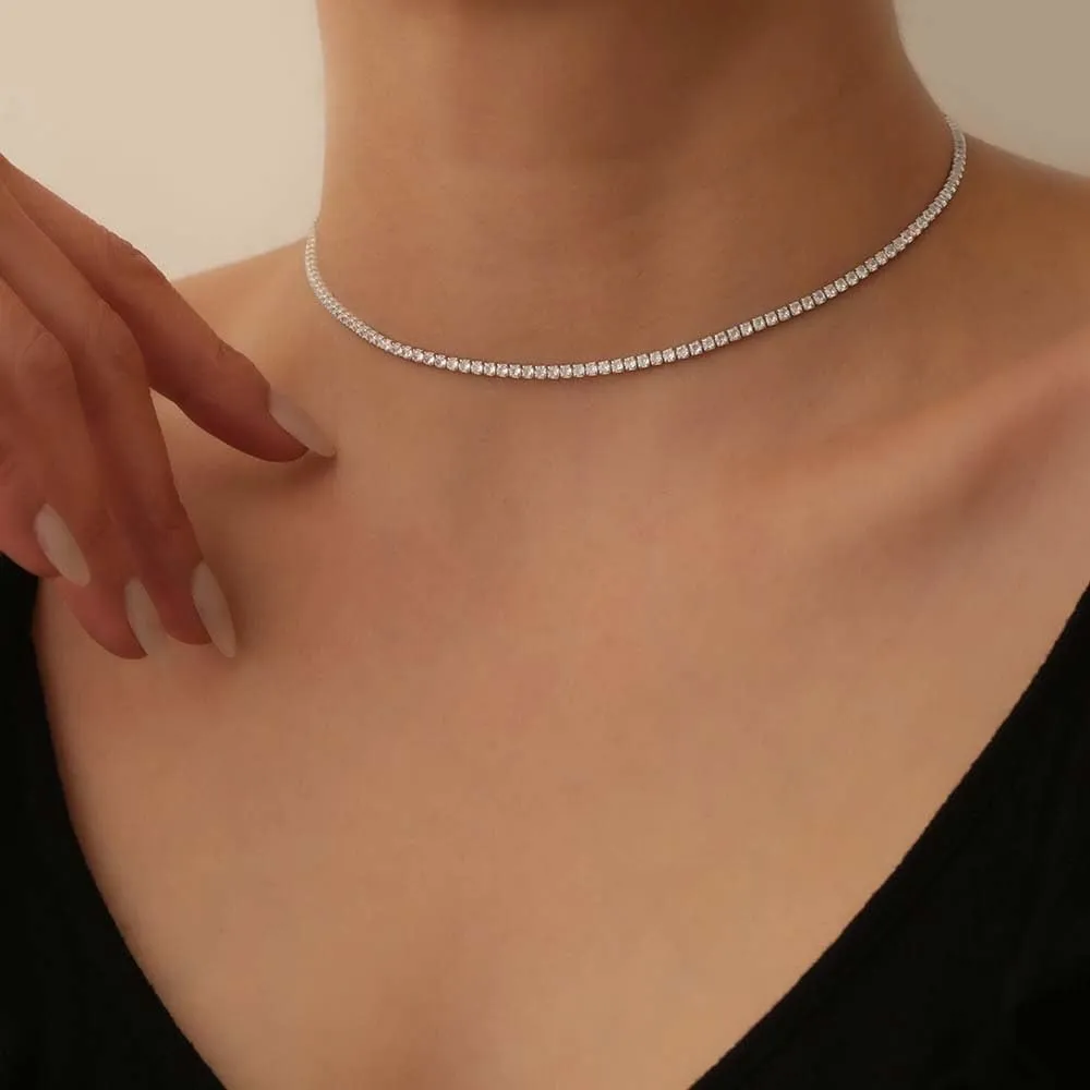 Tennis Necklace for Women 14K Gold/Silver Plated Diamond Choker Necklace Dainty Cubic Zirconia Diamond Chain Necklaces for Women Trendy Gold Jewelry