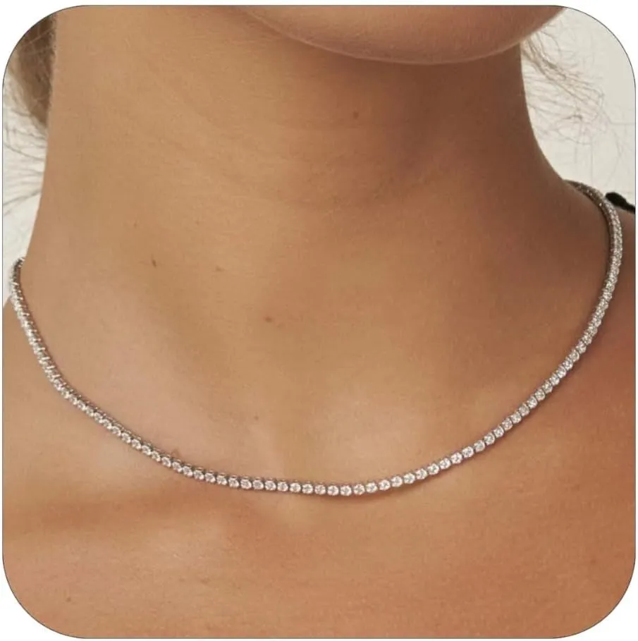 Tennis Necklace for Women 14K Gold/Silver Plated Diamond Choker Necklace Dainty Cubic Zirconia Diamond Chain Necklaces for Women Trendy Gold Jewelry