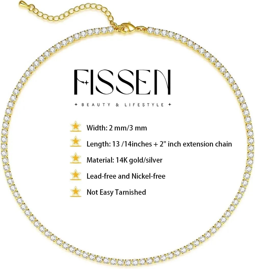 Tennis Necklace for Women 14K Gold/Silver Plated Diamond Choker Necklace Dainty Cubic Zirconia Diamond Chain Necklaces for Women Trendy Gold Jewelry