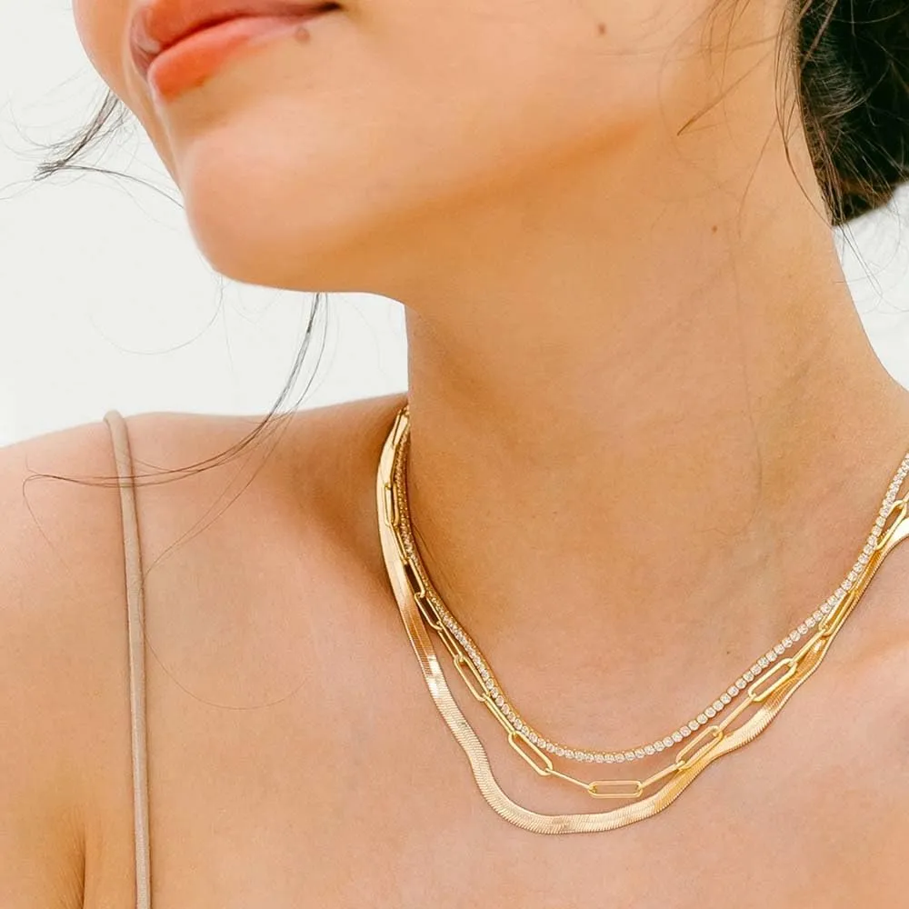 Tennis Necklace for Women 14K Gold/Silver Plated Diamond Choker Necklace Dainty Cubic Zirconia Diamond Chain Necklaces for Women Trendy Gold Jewelry