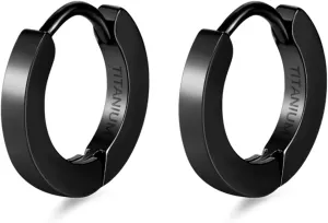 TGNEL Plain Small Mens Black Hoop Earrings Titanium Earrings for Sensitive Ears, Polished Round Hoop Earrings Hypoallergenic for Men
