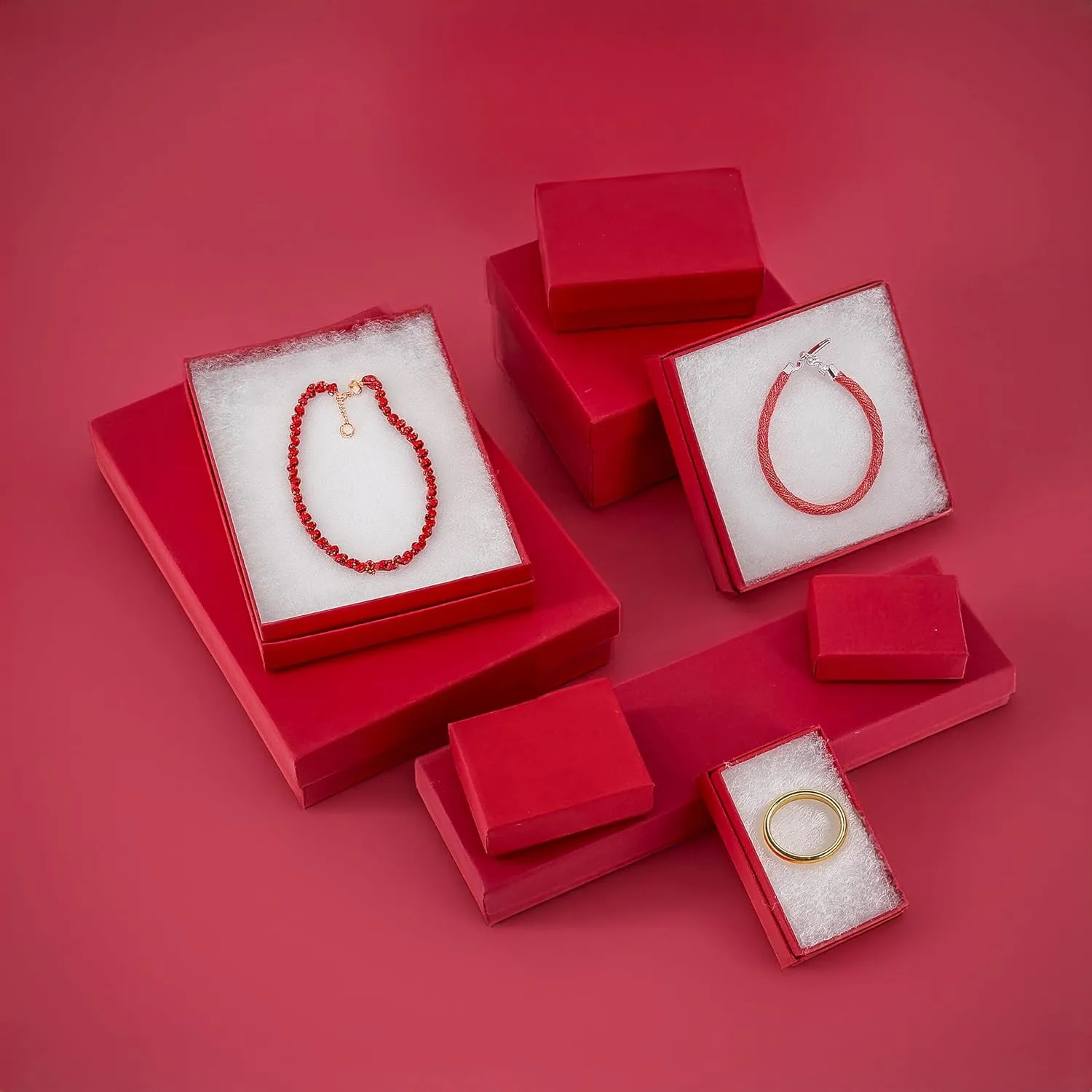 TheDisplayGuys - 25-Pack #33 Cotton Filled Cardboard Paper Jewelry Boxes Gift Case - Matte Red (3.5" x 3.5" x 1.0") - for Shipping or Storage