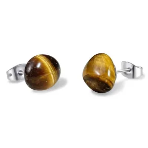 Tiger Eye Earrings, Brown Earrings for Women, Stainless Steel Stud Earrings for Men, Natural Stone Earrings for Healing Jewlery Gift