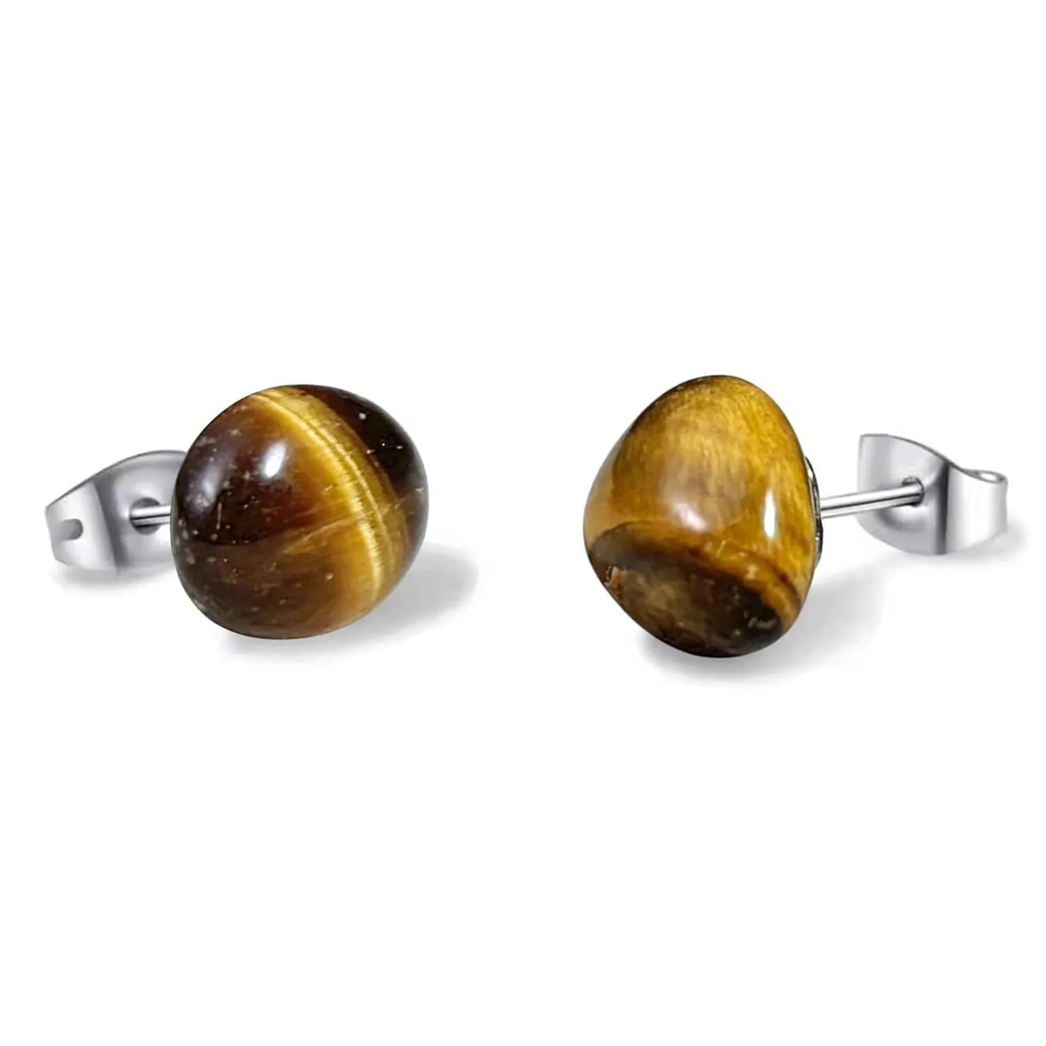 Tiger Eye Earrings, Brown Earrings for Women, Stainless Steel Stud Earrings for Men, Natural Stone Earrings for Healing Jewlery Gift