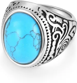Tiger Eye/Turquoise/Black Onyx Ring Stainless Steel Retro Vintage Stone Rings for Men Size 7-12