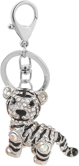 Tiger Keychain for Women - Sparkly Purse Charm with Alloy and Rhinestone - Stylish Key Chain Accessory for Birthday