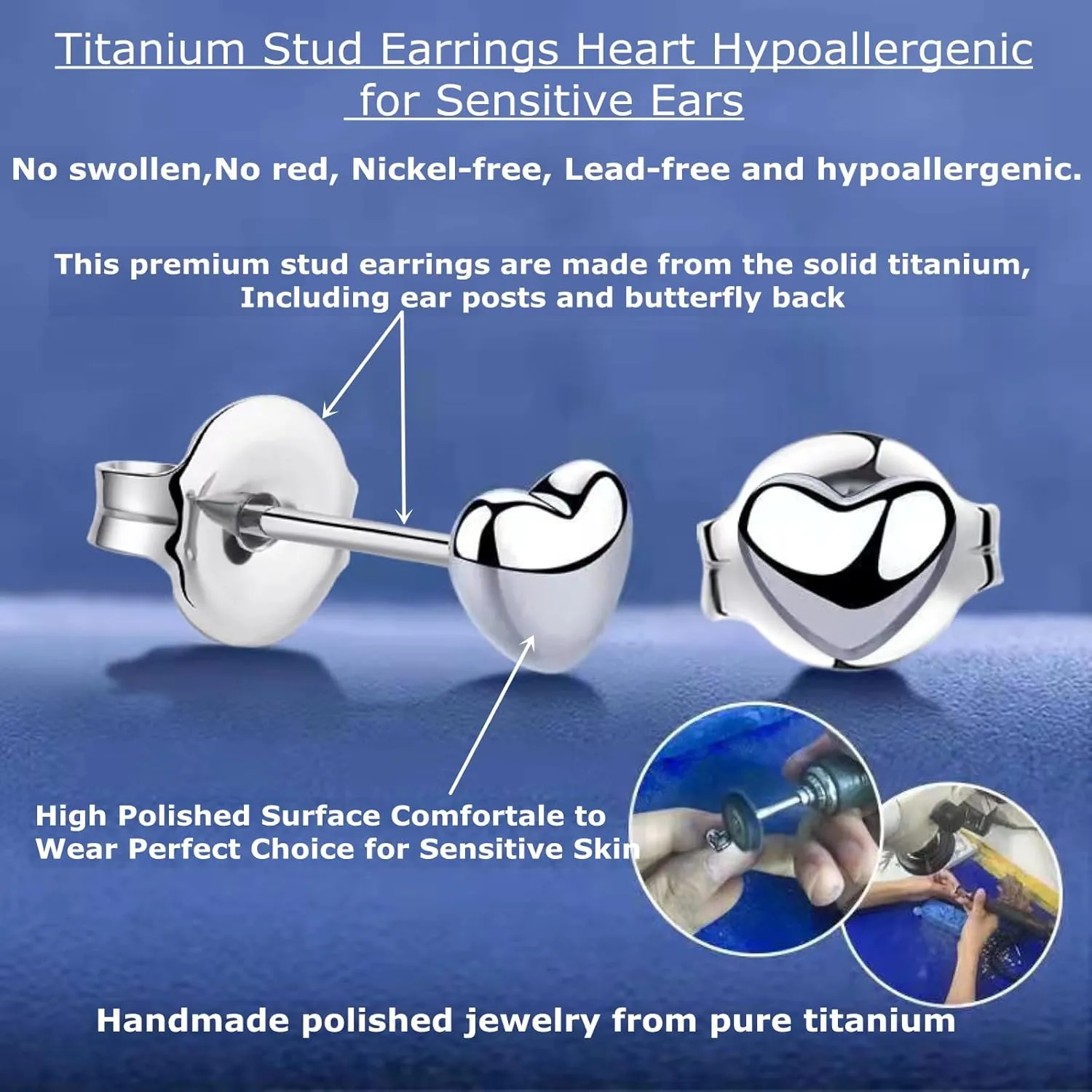Titanium Earrings Tiny Dot/Heart/Triangle Stud Earrings, Hypoallergenic for Sensitive Ears Women Men, Premium High Polished (Shiny Grey)