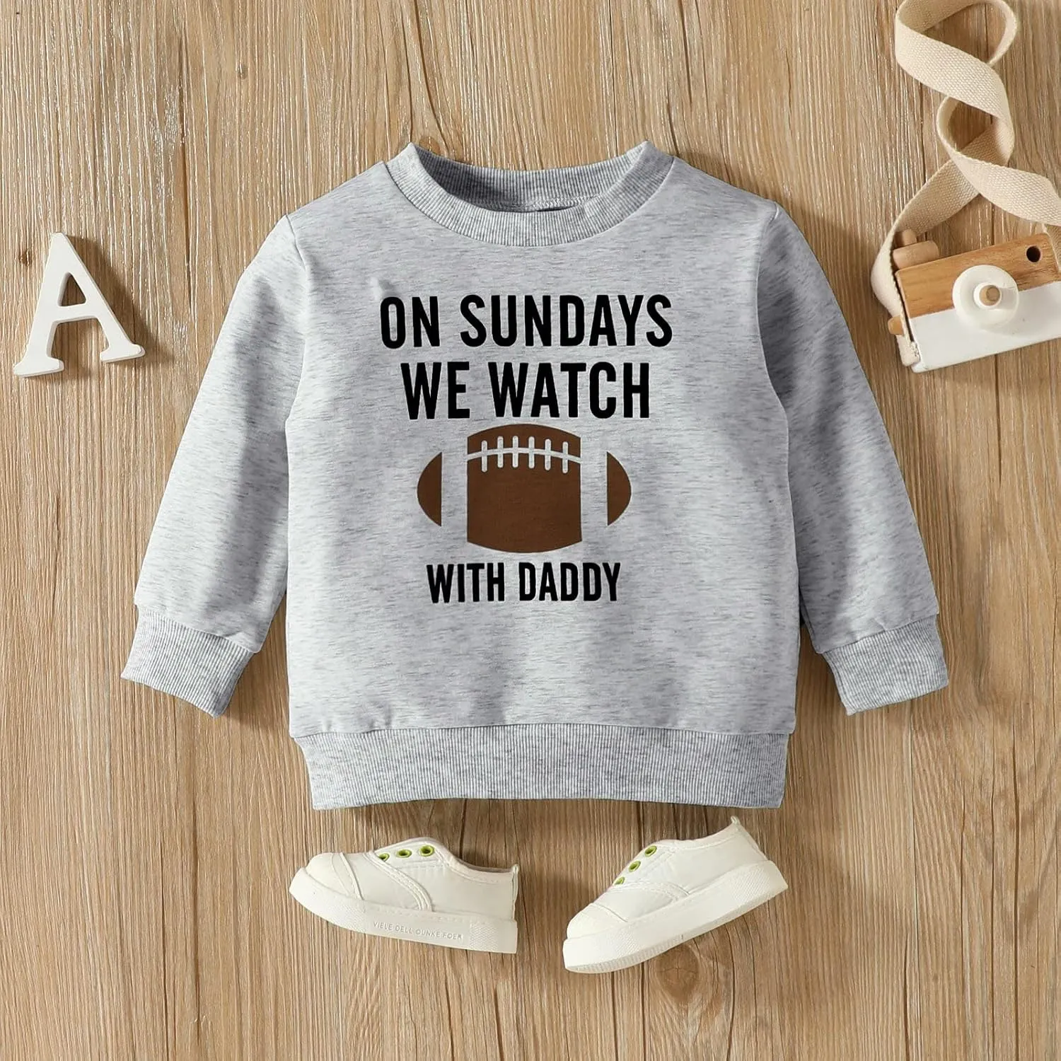 Toddler Kids Baby Boy Girl On Sundays Watch Football With Daddy Funny Sweatshirt Unisex Casual Sweatshirt Activewear