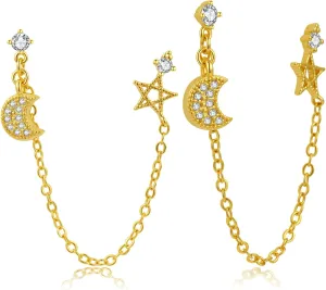 ToHeart Chain Link Earrings for Womens Hypoallergenic 14K Chain Earrings for Womens Minimalist 14K Gold Earrings for Girls