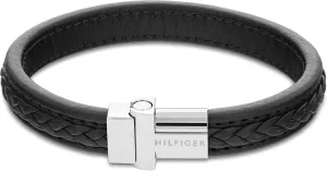 Tommy Hilfiger Jewelry Men's Magnetic Braided Stainless Steel & Black Leather Bracelet Color: Black (Model: 2790375)