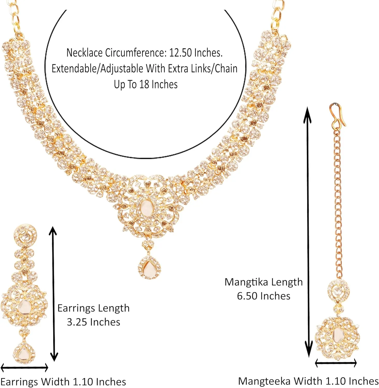 Touchstone Indian Bollywood Desire Enchanting Floral Diamond Studded Look Rhinestone Bridal Designer Jewelry Necklace Set In Gold or White Tone For Women.