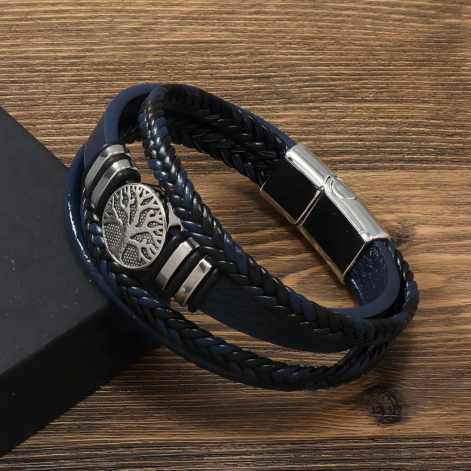 Tree of Life Leather Bracelet for Men, Multi-Layer Braided Religious Mens Cuff Bracelets with Alloy Clasp Anniversary Father's Day Birthday Christmas Jewelry Gifts for Him