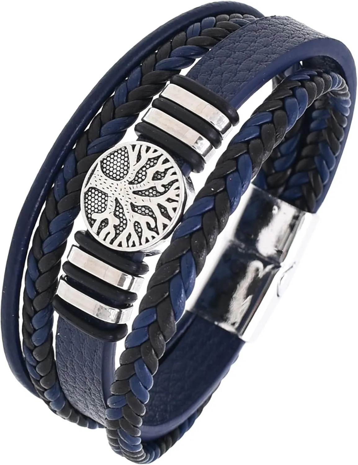 Tree of Life Leather Bracelet for Men, Multi-Layer Braided Religious Mens Cuff Bracelets with Alloy Clasp Anniversary Father's Day Birthday Christmas Jewelry Gifts for Him