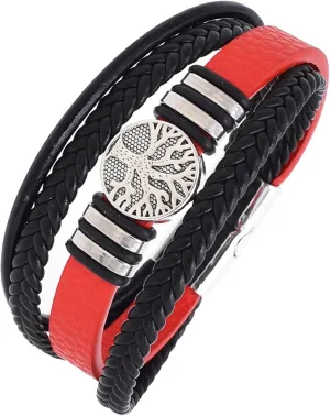 Tree of Life Leather Bracelet for Men, Multi-Layer Braided Religious Mens Cuff Bracelets with Alloy Clasp Anniversary Father's Day Birthday Christmas Jewelry Gifts for Him