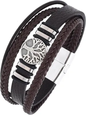 Tree of Life Leather Bracelet for Men, Multi-Layer Braided Religious Mens Cuff Bracelets with Alloy Clasp Anniversary Father's Day Birthday Christmas Jewelry Gifts for Him