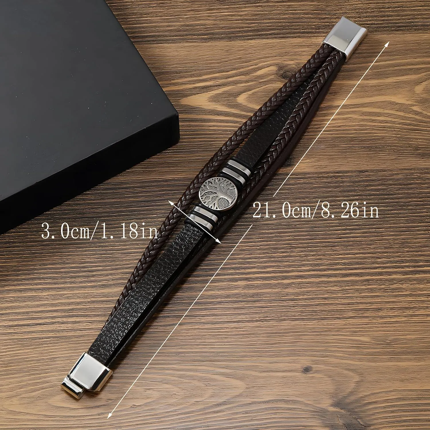 Tree of Life Leather Bracelet for Men, Multi-Layer Braided Religious Mens Cuff Bracelets with Alloy Clasp Anniversary Father's Day Birthday Christmas Jewelry Gifts for Him
