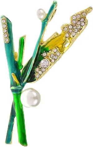 Trendy Enamel Bamboo Pins Brooch For Men Creative Rhinestone And Imitation Pearl Plant Brooches Party Casual Jewelry