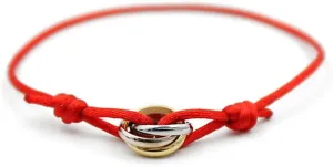 Trinity Red String Knot Bracelet, Red Satin Cord with Gold and Silver Tone Accents, Designer Unisex Bracelet, Luxury Gift