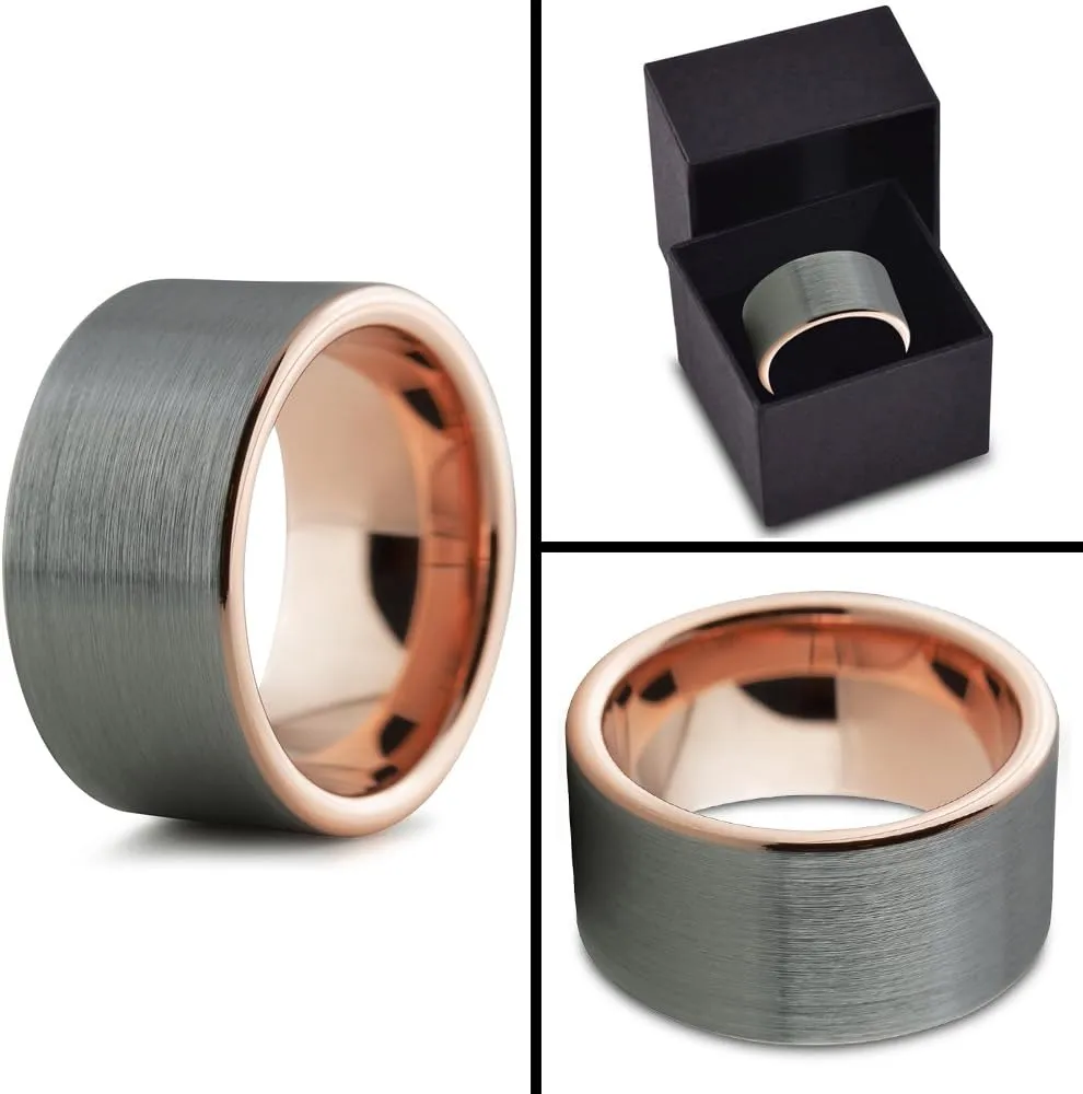 Tungsten Wedding Band Ring 12mm for Men Women Comfort Fit Grey Pipe Cut Brushed Polished
